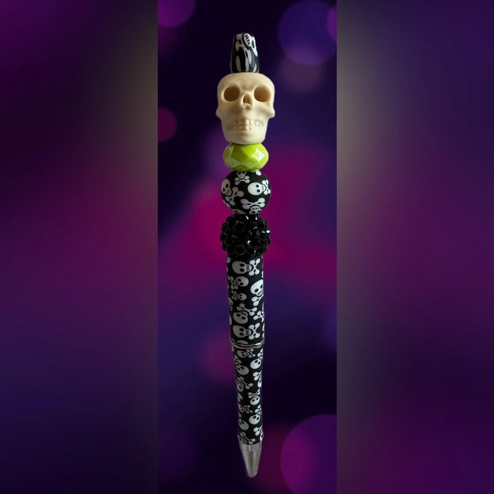 Skull and Crossbones Custom Beaded Ink Writing Pen